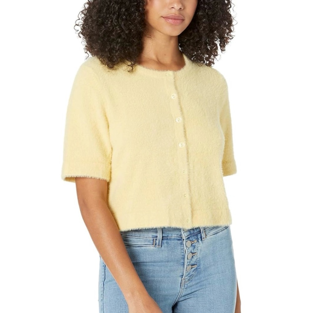 Levi's Cardigan Women's Yellow Crop Sweater Fuzzy Short Sleeve Cardigan Size S/P